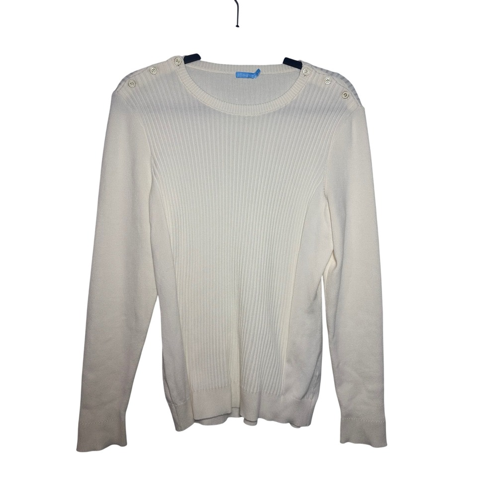 J.McLaughlin‎ Womens Ivory Ribbed Shoulder Button Cotton Modal Sweater Large
